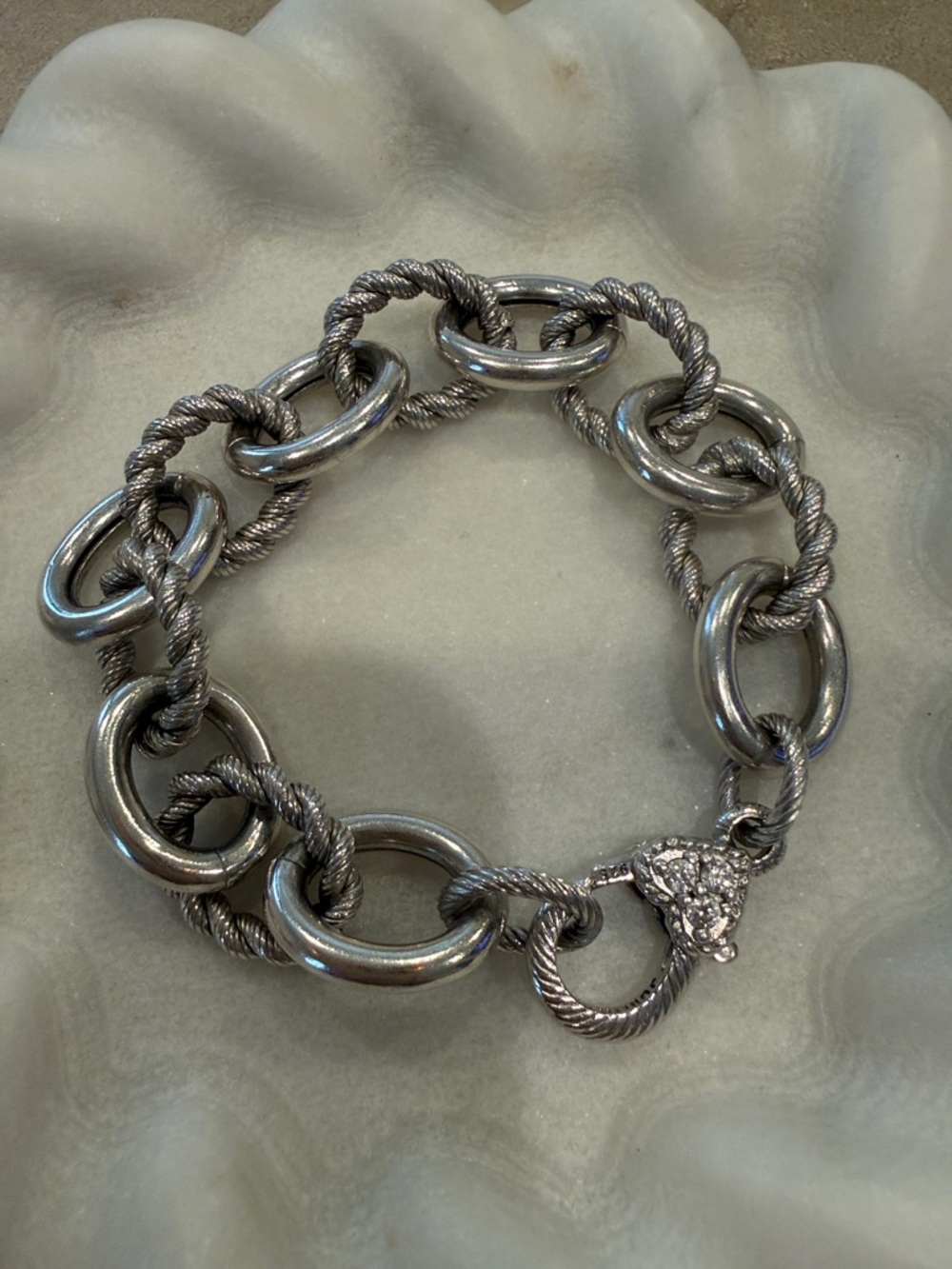 Beautiful Judith Ripka Chunky Silver Rope-Link Bracelet.